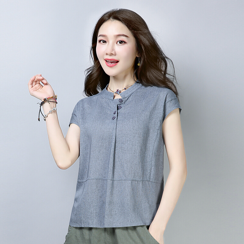 棉麻上衣女亚麻棉2018新款夏季大码宽松显瘦衬衫复古休闲苎麻t恤视频