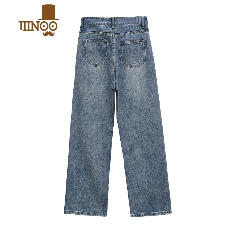 YANXU高街浅蓝色直筒长裤宽松垂坠感大码牛仔裤子男ins痞帅韩版拖地裤高清大图