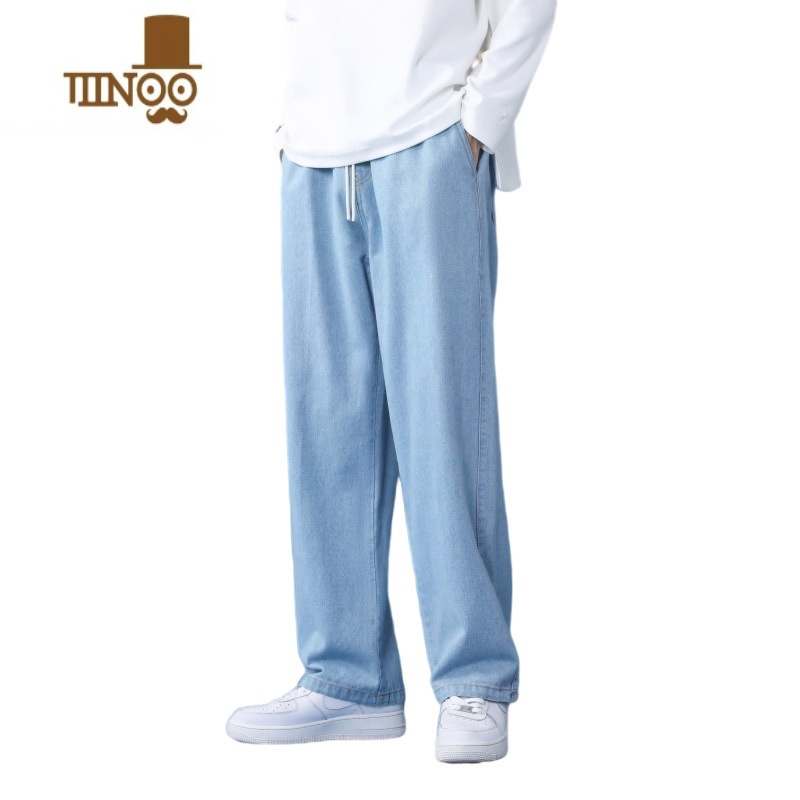 YANXU牛仔裤男士夏季宽松高街潮牌阔腿薄款直筒九分运动休闲长裤高高清大图