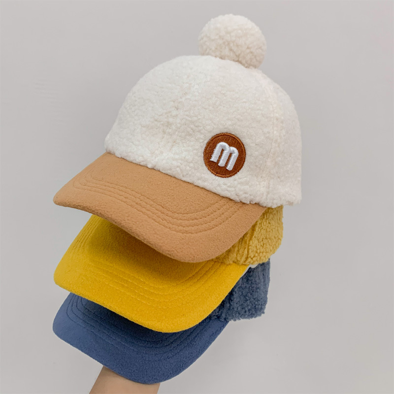 儿童帽子秋冬季男童女童棒球帽2-4-6岁韩版宝宝鸭舌帽保暖毛球帽5 米