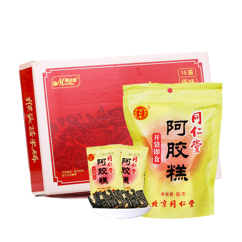 北京同仁堂(TRT)阿胶糕90g(原味)即食阿胶膏方便 女士型 固元膏 +慕丝妮米稀450g