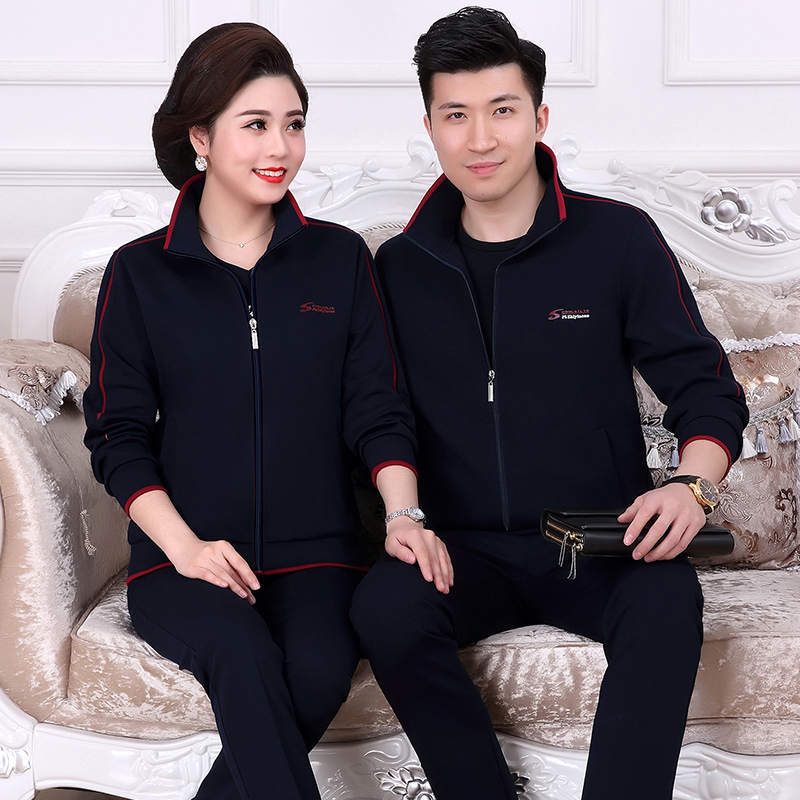中老年运动套装男春秋爸爸妈妈情侣装外套中年休闲跑步运动服女三件套