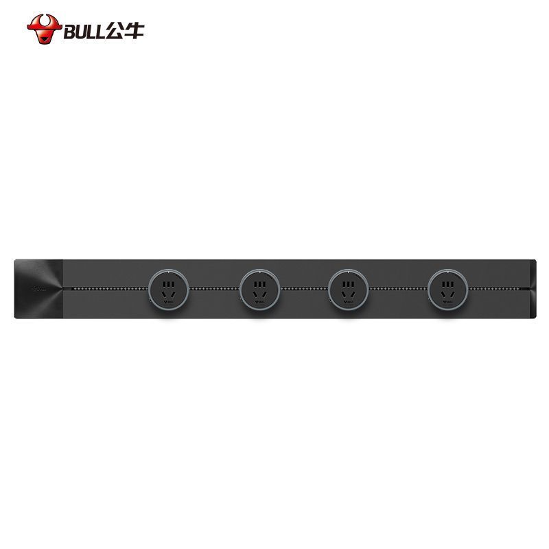 公牛桌面内嵌轨道插座GQ1[暗装,需开槽]铝环款-黑色75cm轨道+4个五孔 嵌入式暗装家用无线电力导轨滑动可移动插排