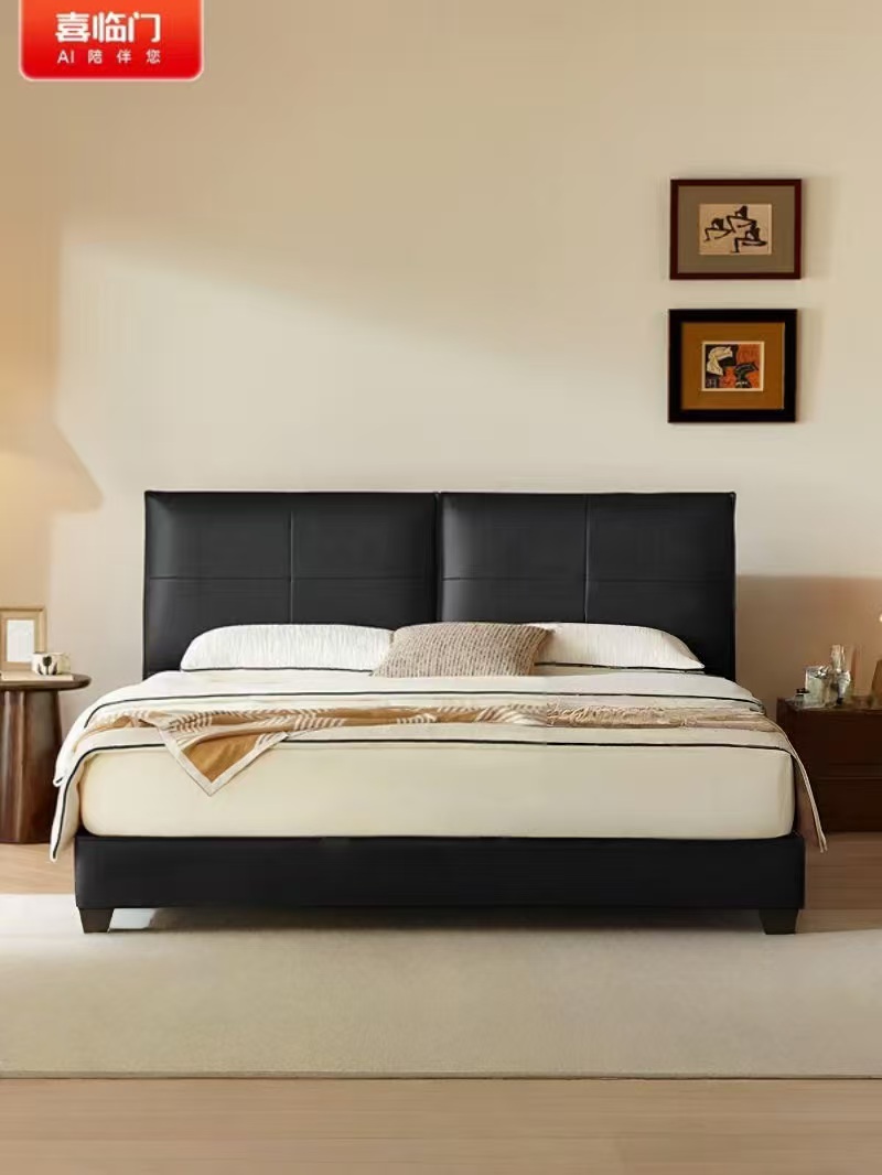 喜临门 - 布朗尼pro皮床 头层牛皮双人大床中古风高脚柔软靠包高清大图