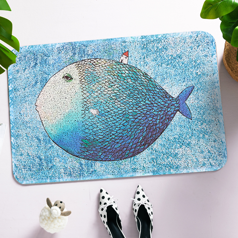 ins北欧地毯口地垫网红脚垫垫进蹭脚垫防滑塑料丝圈家用 大鱼小房子丝圈地垫 60*90cm