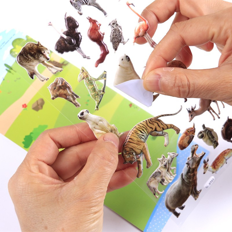 闪乐 动物猫狗狗恐龙昆虫卡通立体3D泡泡贴纸儿童早教手工平面手账贴纸幼儿园奖励贴