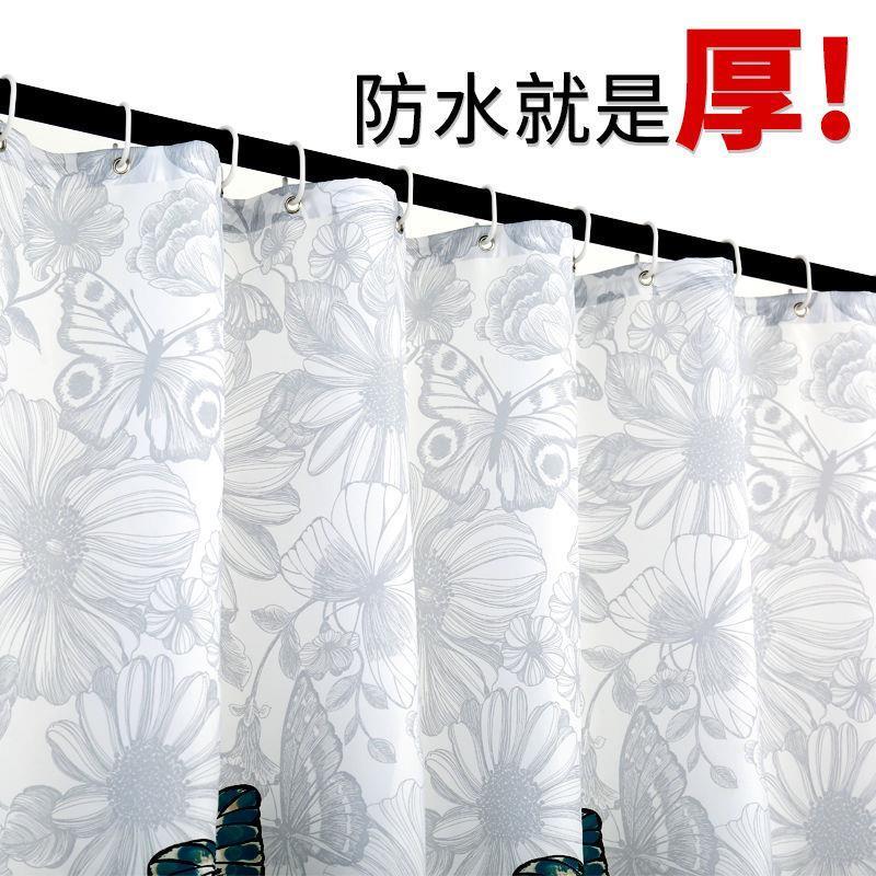 加厚涤纶布料蝴蝶浴帘套装免打孔浴帘布防水挂帘浴室隔断洗澡帘 浴帘宽100CM*高180CM送挂钩 加厚涤纶蝴蝶