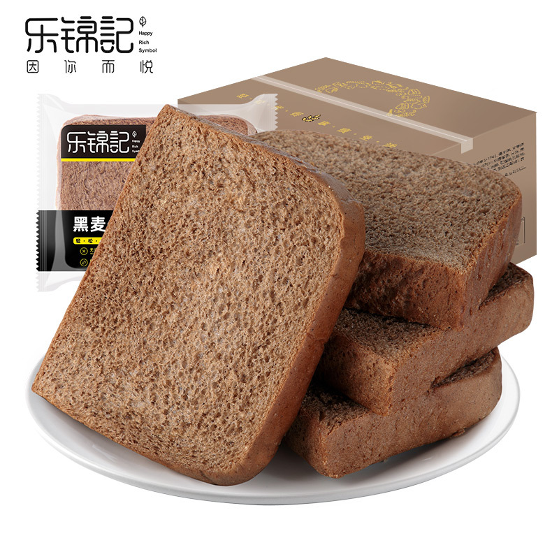 [新品]乐锦记 黑麦面包 粗粮早餐零食 代餐饱腹无蔗糖黑麦吐司700g/箱