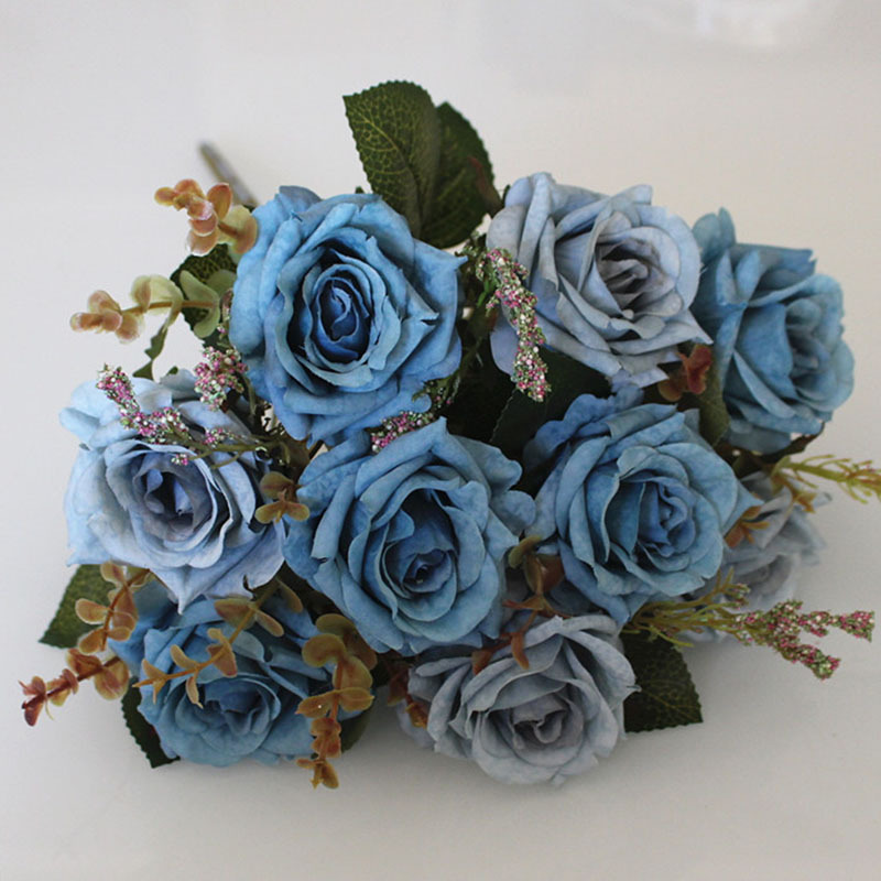 复古仿真花玫瑰仿真花束假花绢花客厅装饰花欧式摆件婚庆摆设 蓝色报价 参数 图片 视频 怎么样 问答 苏宁易购