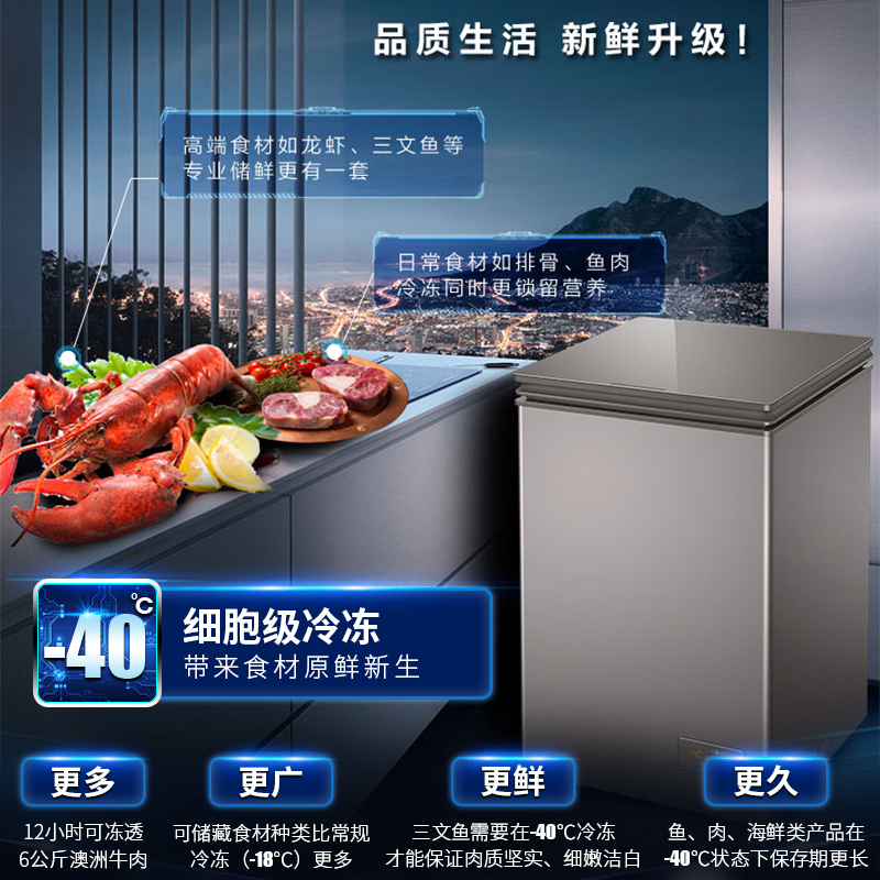 海尔(Haier) 冰柜冷柜100升容量家用-40℃低温冷柜细胞级冷冻柜速冻保鲜冷藏转换冰柜 BC/BD-100HER高清大图