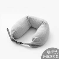 日式泡沫粒子枕纯棉多功能旅行枕u形护颈枕汽车飞机枕U型 浅灰