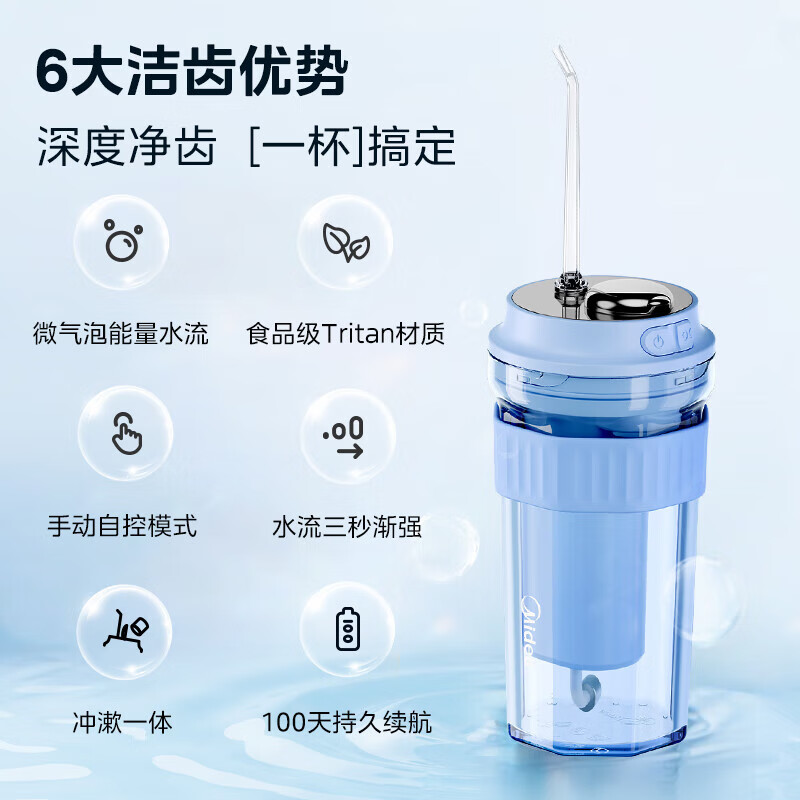 美的(Midea)家用便携手持立式声波长续航冲洗器 CL2海盐蓝