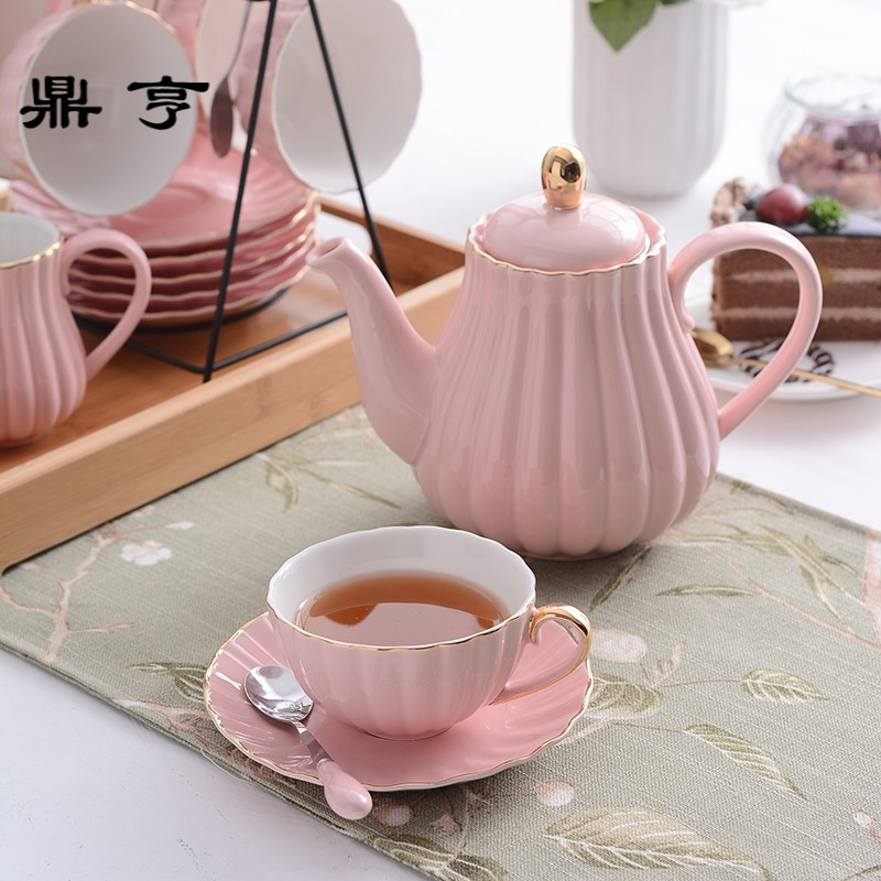鼎亨陶瓷咖啡杯套装欧式骨瓷花茶杯子茶具家用简约描金下午茶杯套