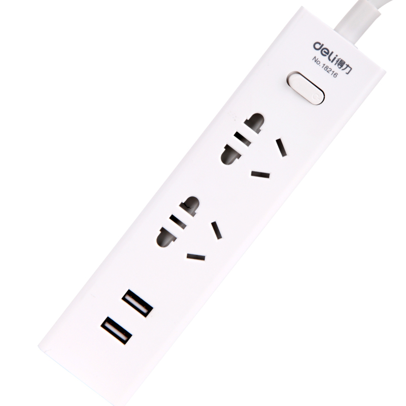 得力18216 插线板接线板1.8米电源插座 2组合孔+2口USB