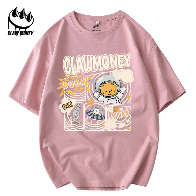 Claw money 短袖T恤男2022夏新品纯棉男士短袖上衣情侣印花男装