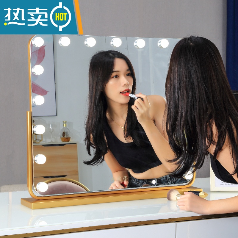 敬平化妆镜台式led灯镜子梳妆镜灯泡大号家用网红宿舍桌面补光镜便携式用镜 [旋转]横款白色70*62插电+3色高清大图