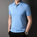 夏季新款男士翻领纯色桑蚕丝短袖t恤休闲亚麻男装棉质半袖polo衫 浅蓝 190/3XL