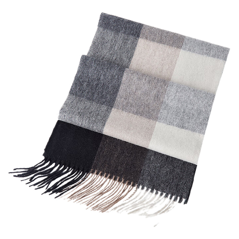 恒源祥围巾30*180cm亲肤柔软渐变大灰格HEA529583