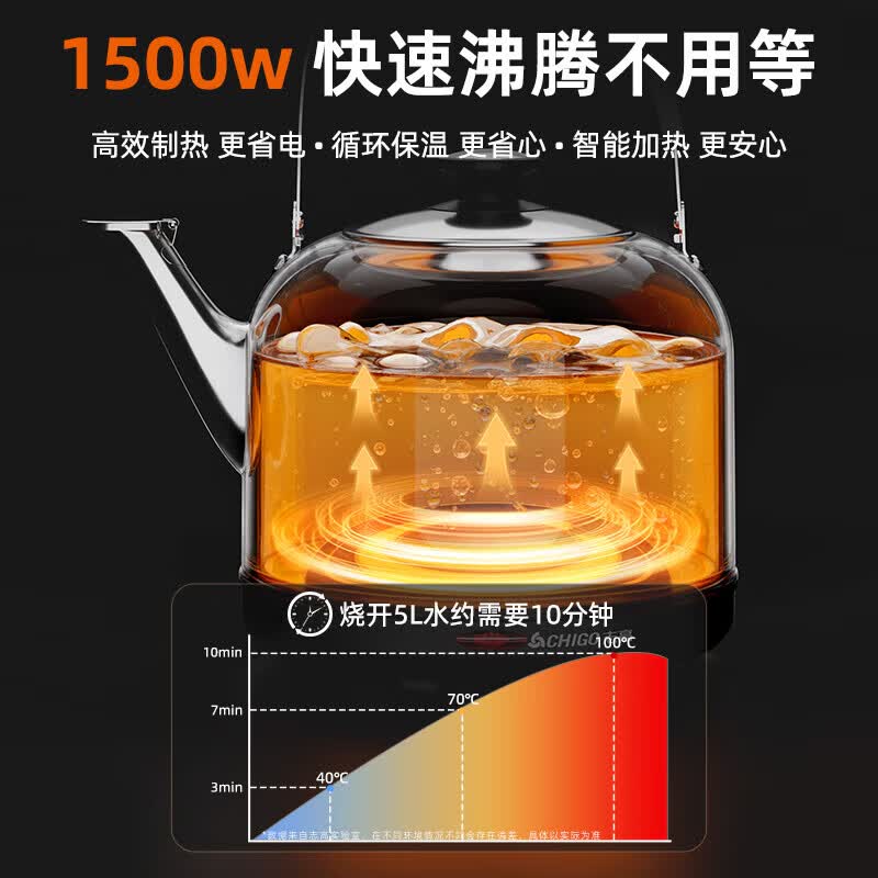 志高CHIGO 6L大容量全自动智能恒温电热水壶 底盘加热304不锈钢材质1500W高速烧水高清大图