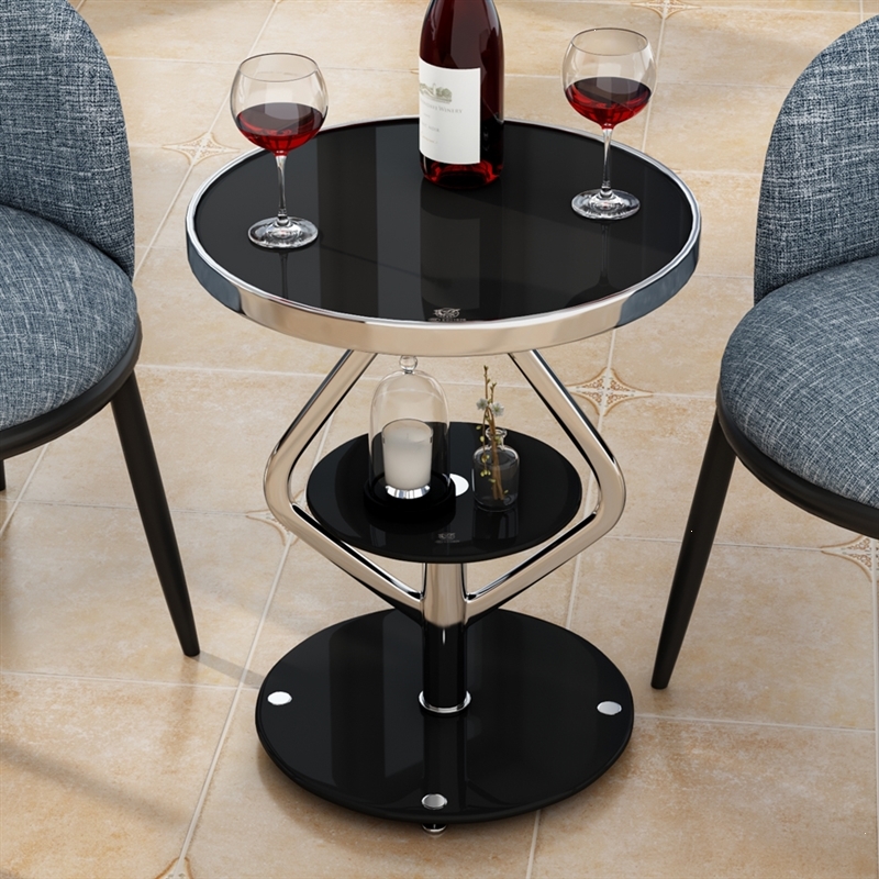 阳台小茶几休闲圆几咖啡桌椅阿斯卡利角几钢化玻璃现代简约洽谈桌卧室