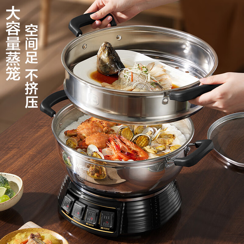 苏宁 苏泊尔 不锈钢电蒸锅 家用多功能电煮锅 15L多用途锅 ZN32YK12 [15L+2200W+不锈钢+双层]高清大图
