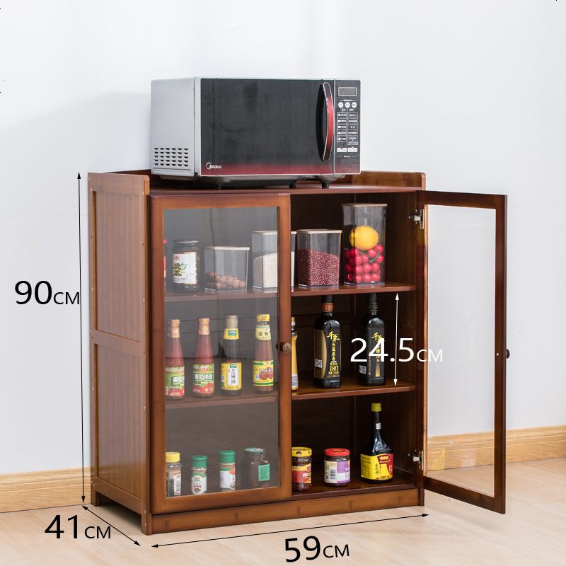 简易碗橱柜厨房老式小碗柜透气家用餐边柜经济型茶水柜楠竹储物柜 茶色加宽4层59长金钢网_换有机玻璃需备注_4_