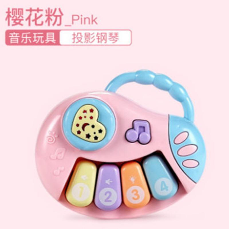 音乐手拍鼓乐器益智早教机摇铃婴儿玩具0-3岁宝宝儿童拍拍鼓玩具 樱花粉(投影音乐吉他)