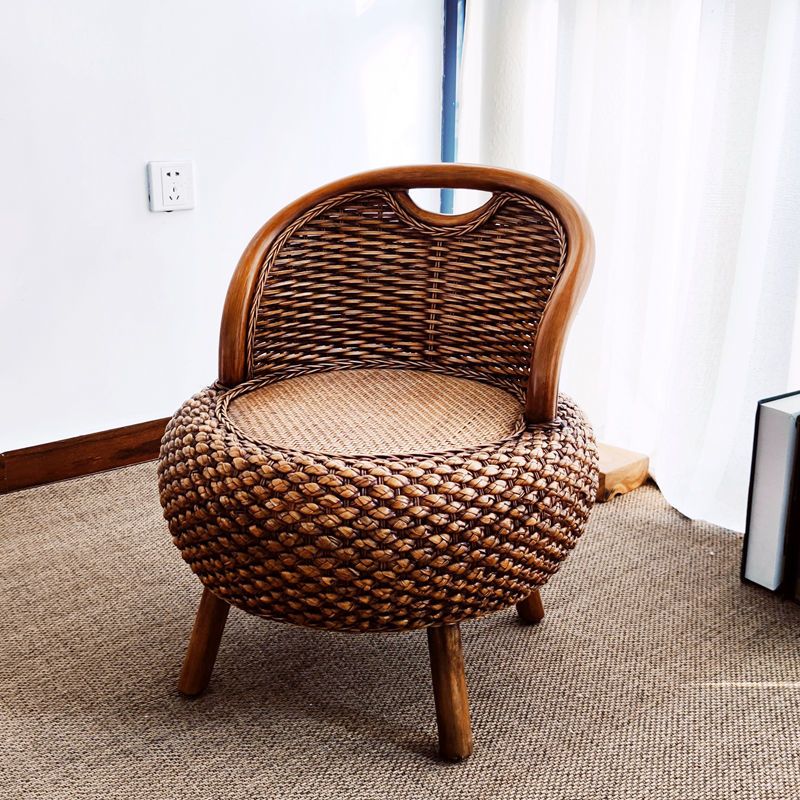 新款藤编小椅子家用单人藤椅矮凳圆凳实木换鞋凳榻榻米阳台靠背椅