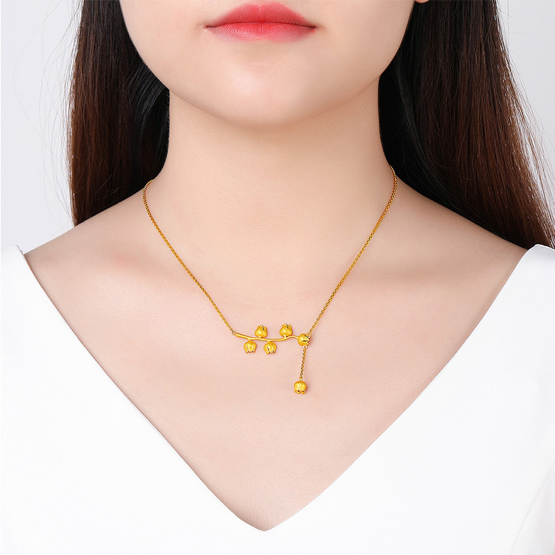 梦金园黄金项链女幸福铃兰花足金999套链铃兰系列