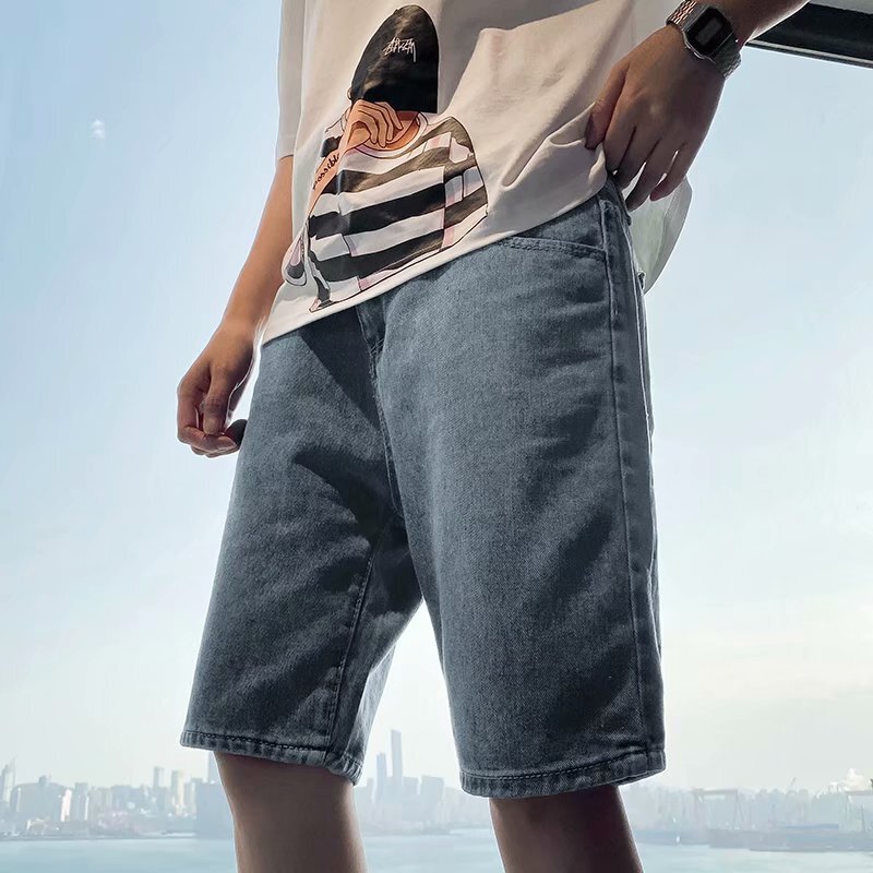 梵克公牛夏季牛仔韩范潮流5分牛仔裤常规休闲常规百搭 蓝色