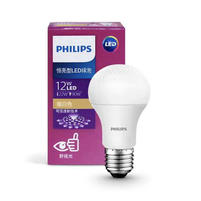 PHILIPS 飞利浦 恒亮型 LED灯泡 球泡 E27 3W 暖光3000K 12支