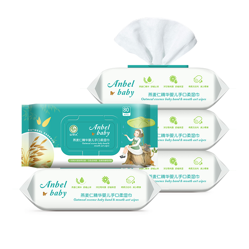 安贝儿 燕麦仁精华婴儿手口柔湿巾80抽*5包