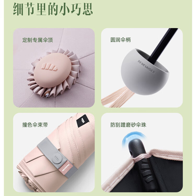 蕉下(BENEUNDER)防晒五折胶囊伞-腮桃粉