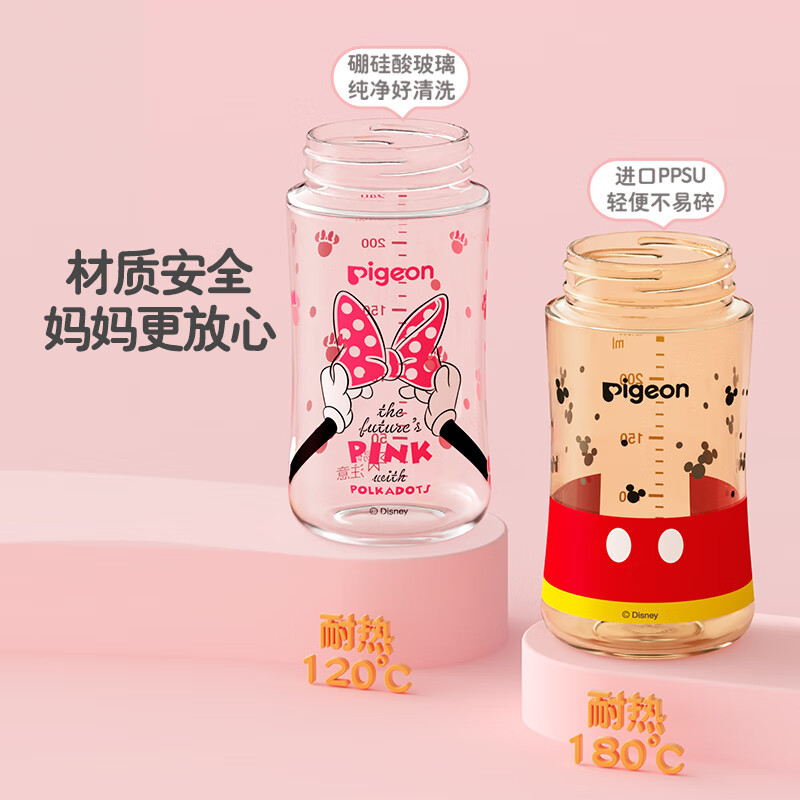 贝亲PPSU彩绘奶瓶240ml(M号)_经典米妮_3个月以上AA237