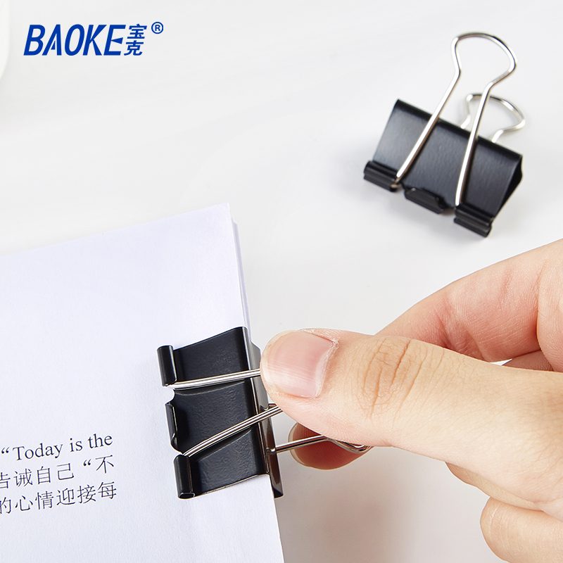 宝克(BAOKE)BC1373 32mm中号票夹长尾夹 金属燕尾夹票据夹子 黑色 24只/筒 2筒高清大图