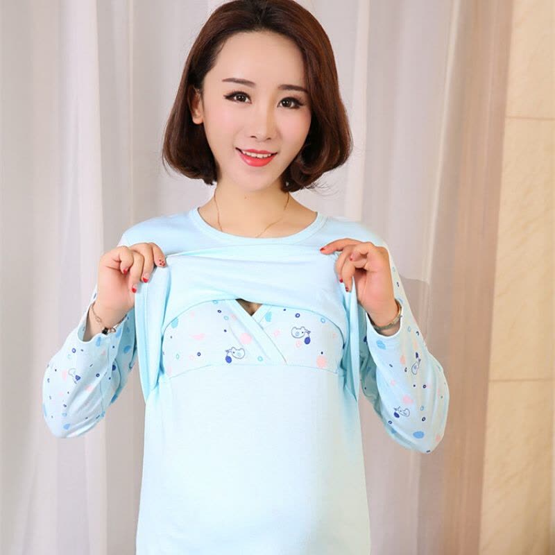 迪鲁奥（DILUAO)孕妇秋衣纯棉哺乳 哺乳衣月子服上衣喂奶衣纯棉衬衣睡衣图片