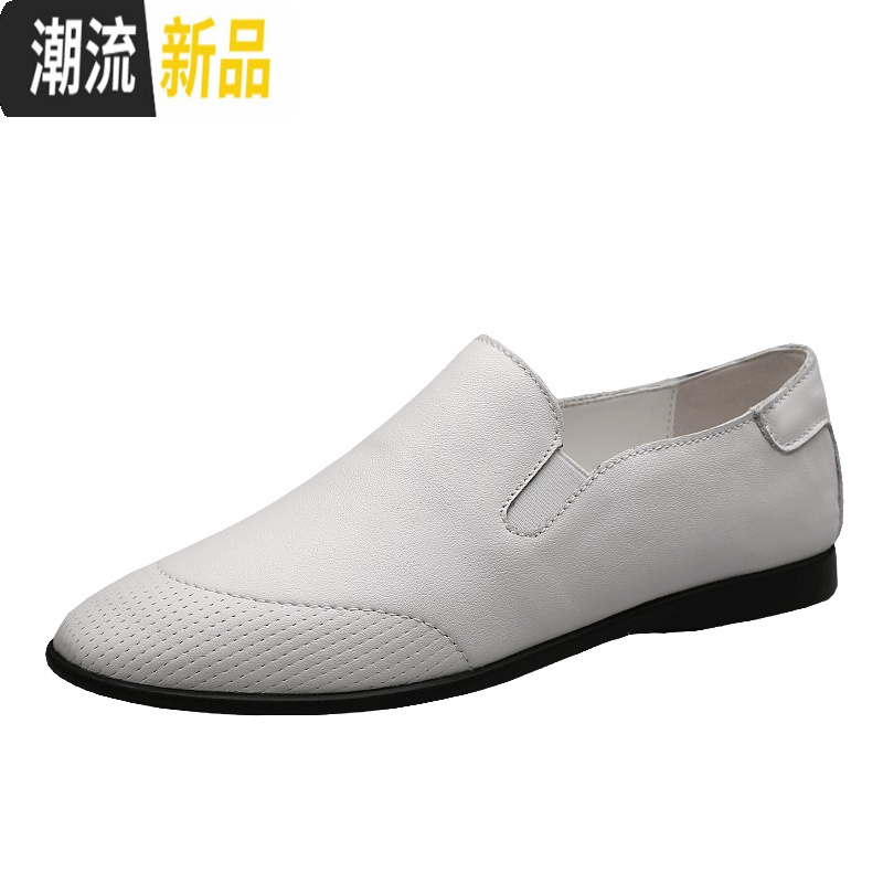 白色豆豆鞋男春季韩版潮流软底2020新款小皮鞋透气真皮男士懒人鞋 广赫