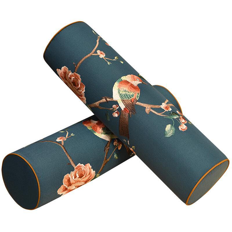 毛绒圆柱枕新中式沙发扶手枕中国风抱枕靠垫红木家具靠枕午睡枕圆柱形