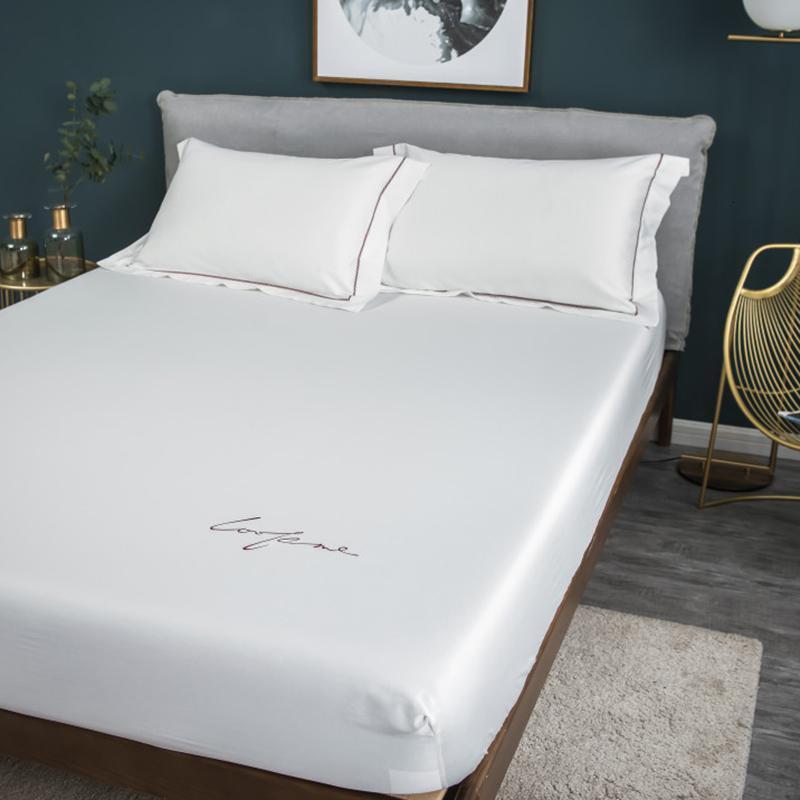 美帮汇60支贡缎全棉床笠单件全棉1.8m床长绒棉保护套床垫套防尘罩 奶茶白 180cmx200cm【贡缎长绒棉】