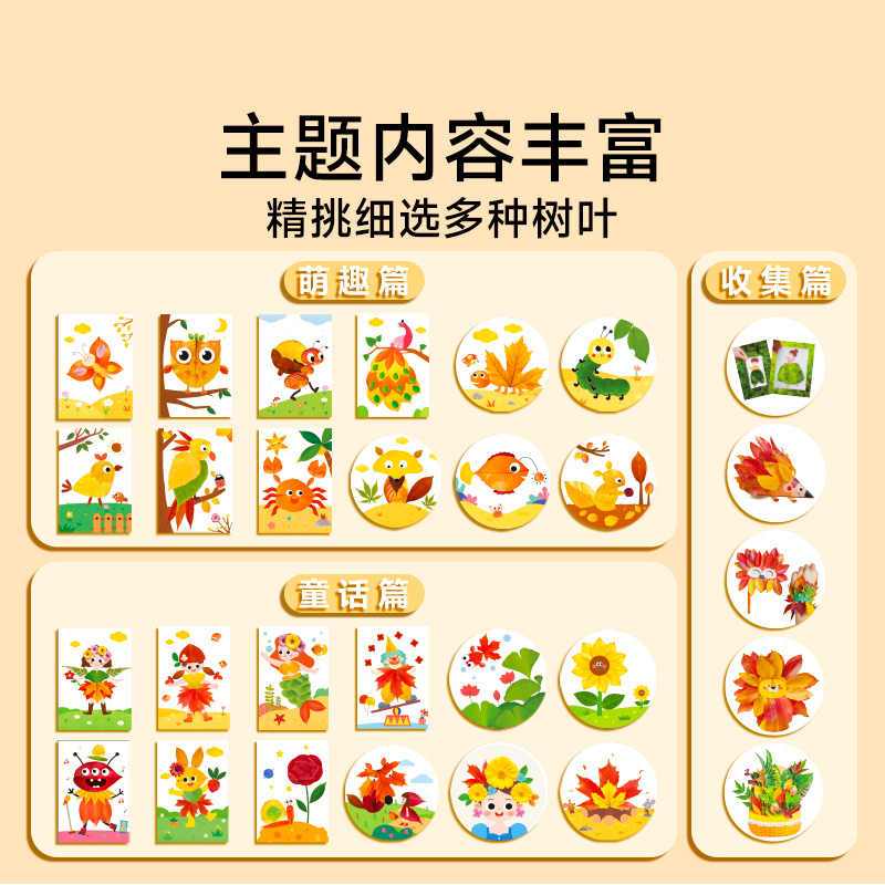 立体贴贴画-童话生活+动物派对 [正版]抖音同款创意树叶画 幼儿园手工作业儿童自粘DIY材料专注训练套装 男孩女孩益智贴