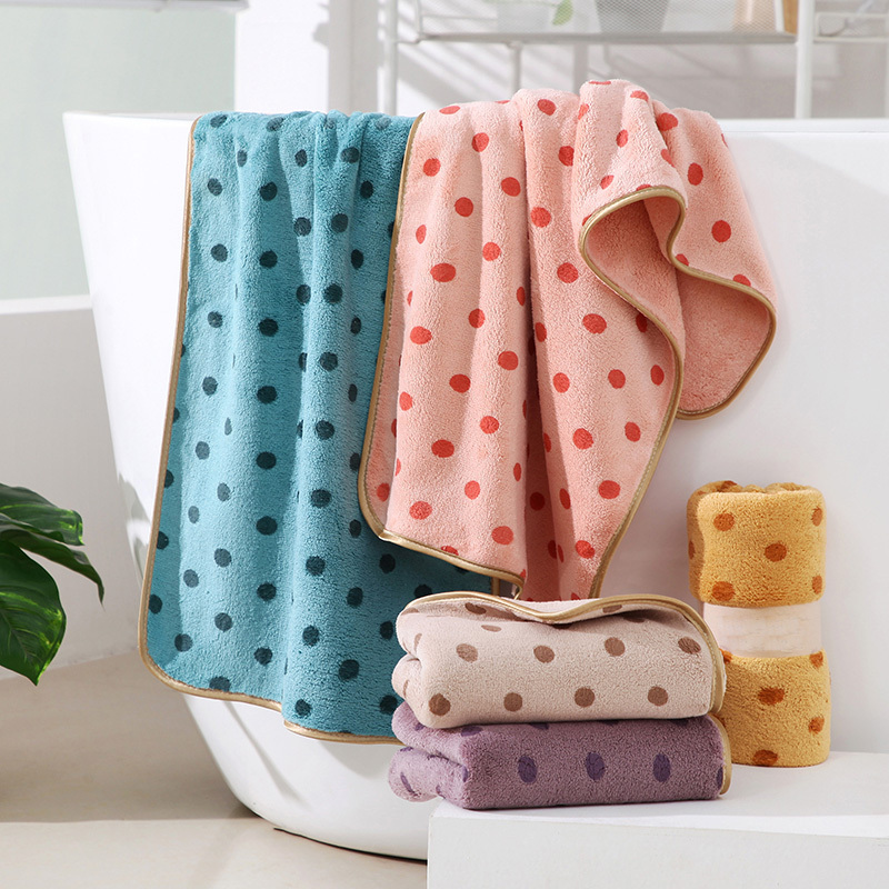 天山柔 70*140cm 280g 珊瑚绒圆点印花 浴巾 (计价单位:条) 蓝色高清大图