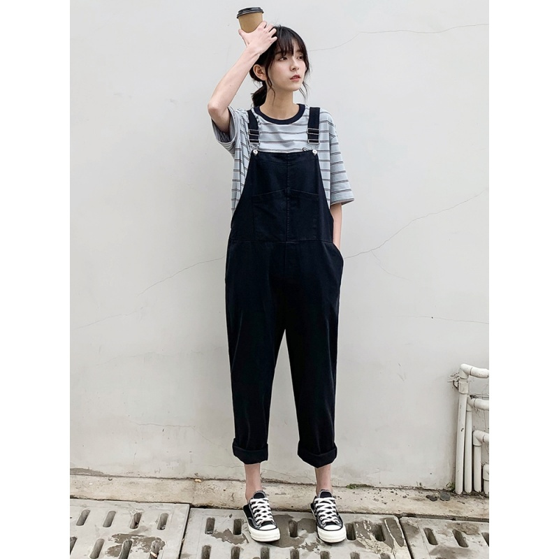 vintage背带裤女韩版宽松学生直筒百搭显瘦学院风减龄连体阔腿裤麦瑞思(MAR PAIRS)