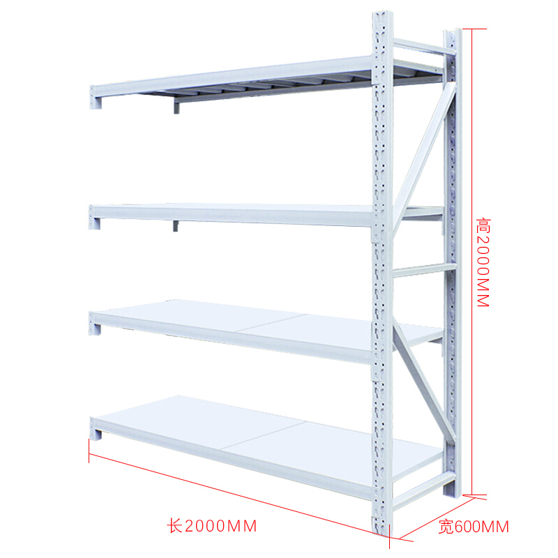 [一鹏]货架超市四层中型白色副架仓储架商品展示架