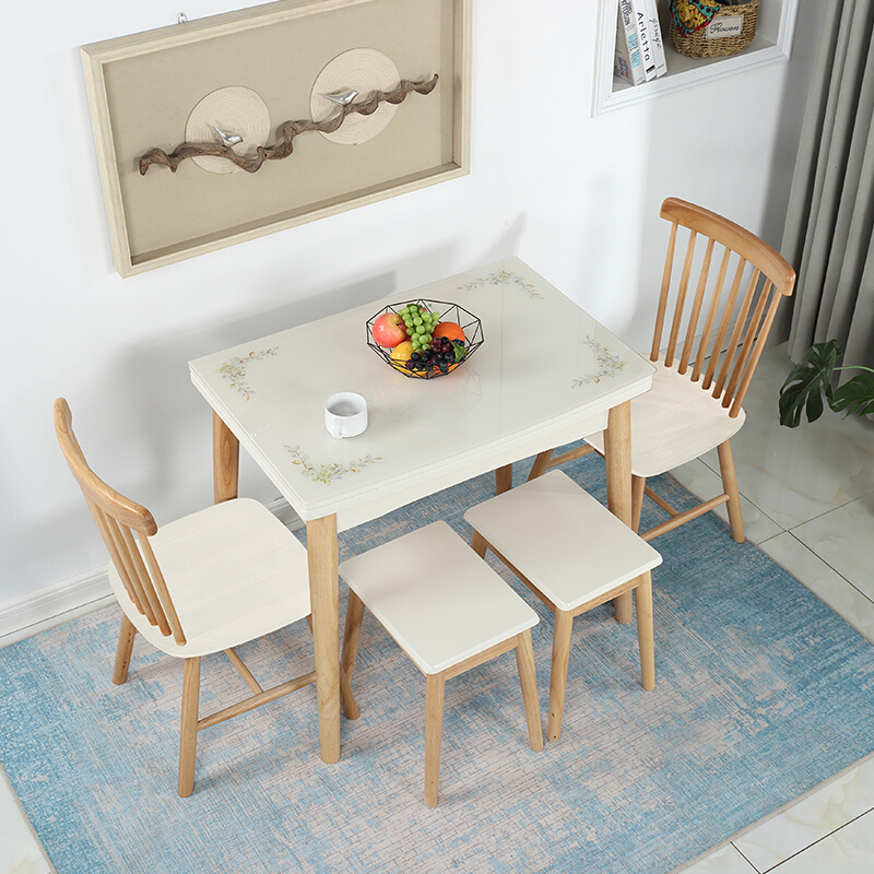 北欧小户型折叠餐桌椅组合实木现代简约可伸缩饭桌子白色餐台安心抵