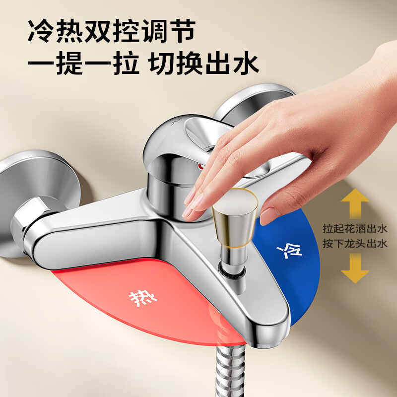 九牧(JOMOO)淋浴水龙头铜混水阀明装冷热花洒热水器浴缸混水阀三联淋浴龙头高清大图