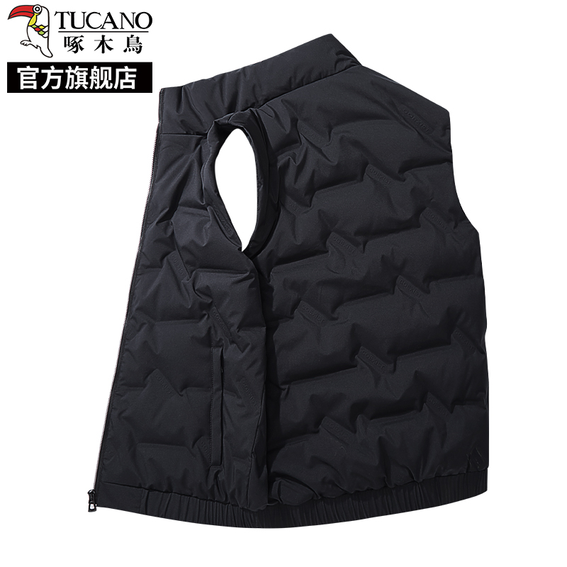 啄木鸟羽绒服马甲男士秋冬季加绒保暖背心中年爸爸无帽棉服外套K 黑色 2XL建议145-160斤
