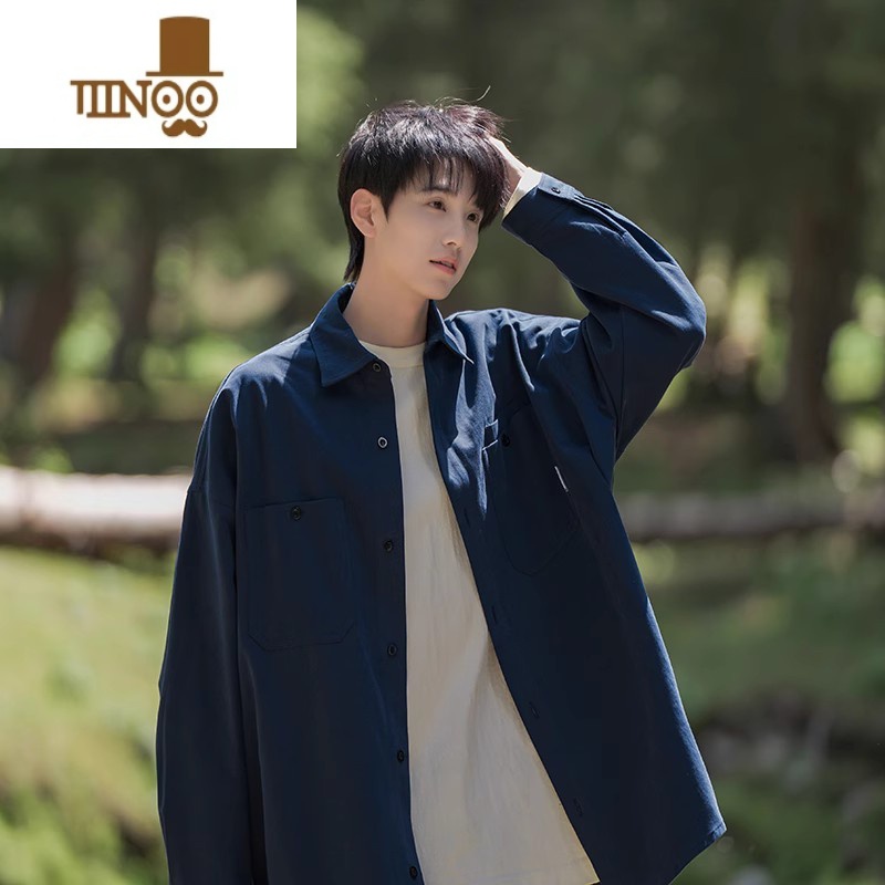 YANXU日系工装长袖衬衫男秋季潮牌复古百搭衬衣痞帅感宽松休闲外百高清大图