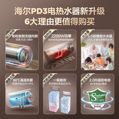 海尔 60升电热水器一级能效 EC6001-PD3(U1)