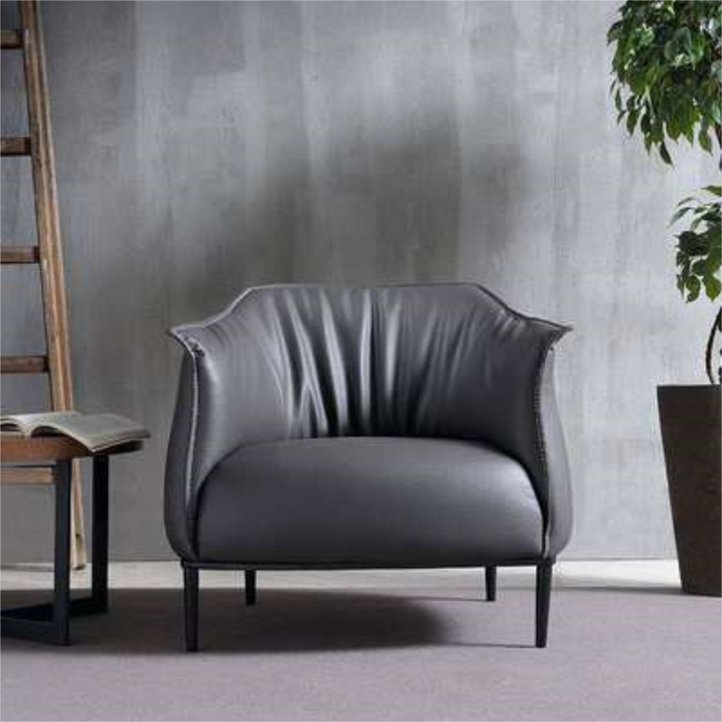 豫亨 酒店沙发套装意式极简轻奢真皮弧形沙发客厅高档简约现代设计师办公室异形创意真皮沙发会客接待沙发 单人位沙发