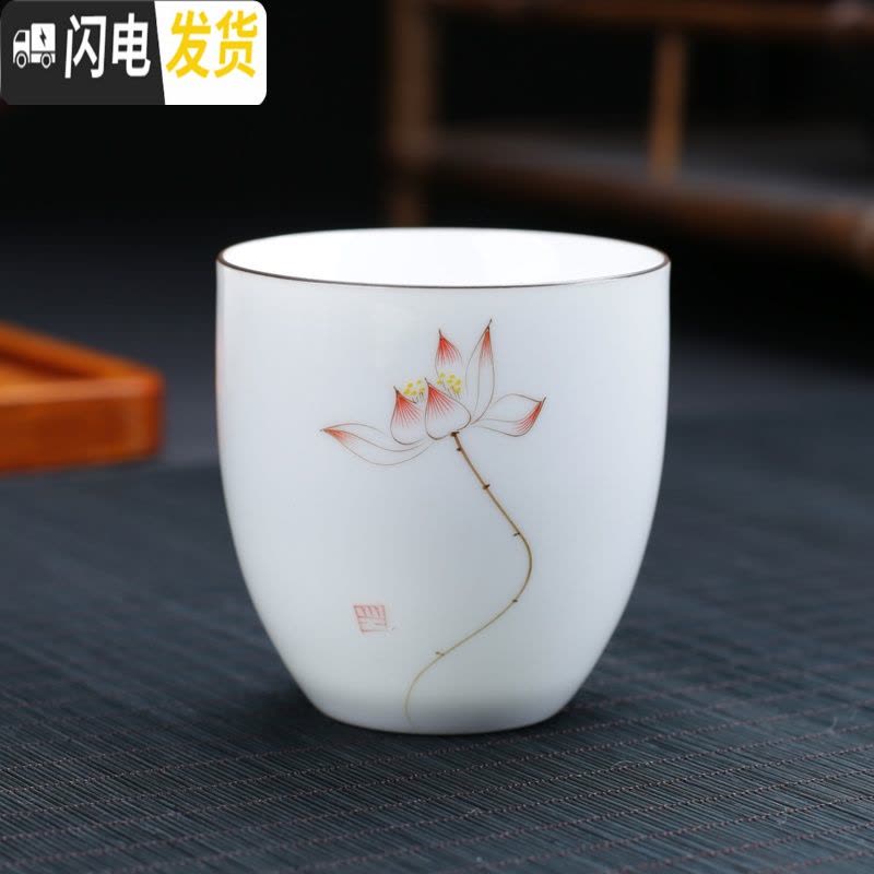 三维工匠手绘茶杯单杯品茗杯大号白瓷薄胎主人杯创意普洱茶杯陶瓷茶具 手绘白瓷高杯——随风图片